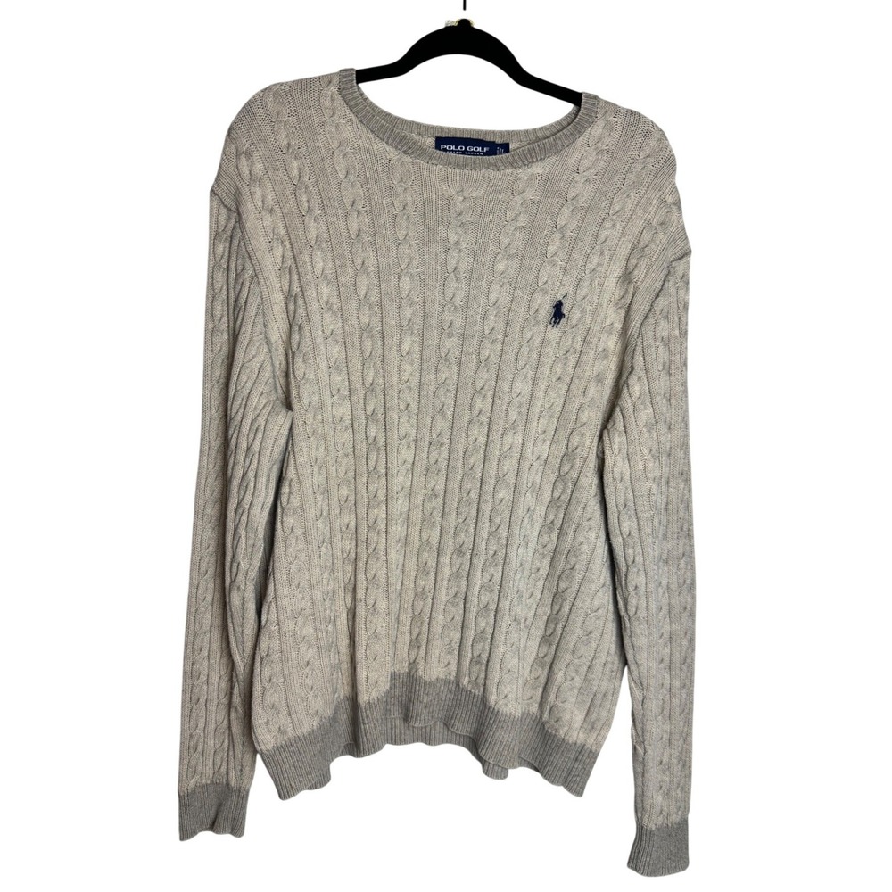 Polo Golf Vintage Large Cotton Cashmere Tan Cable Knit Sweater Academia‎ Preppy